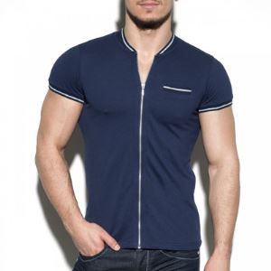 패션 프론트 지퍼 폴로 셔츠